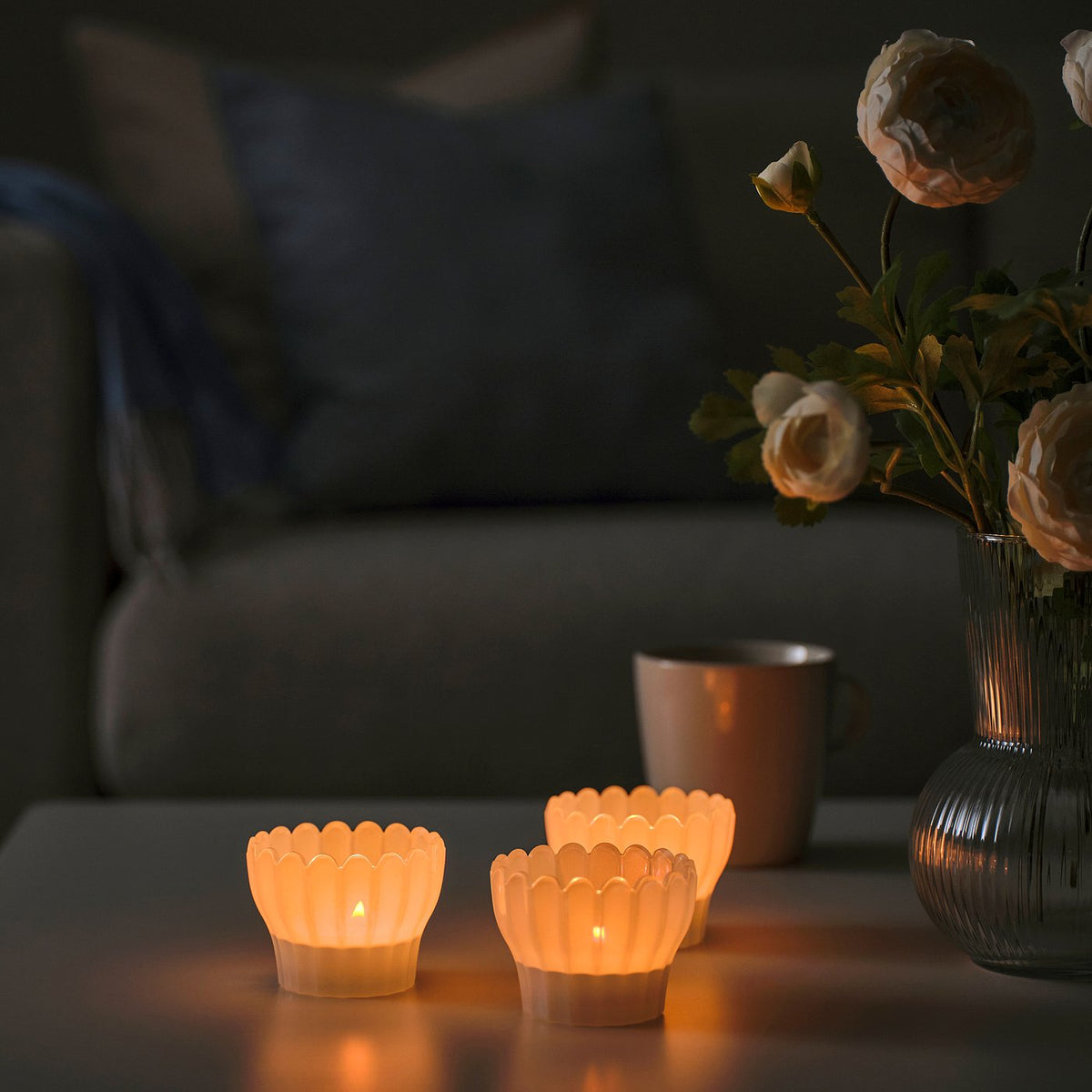 SMÅNÄCKROS tealight holder, white, 6 cm