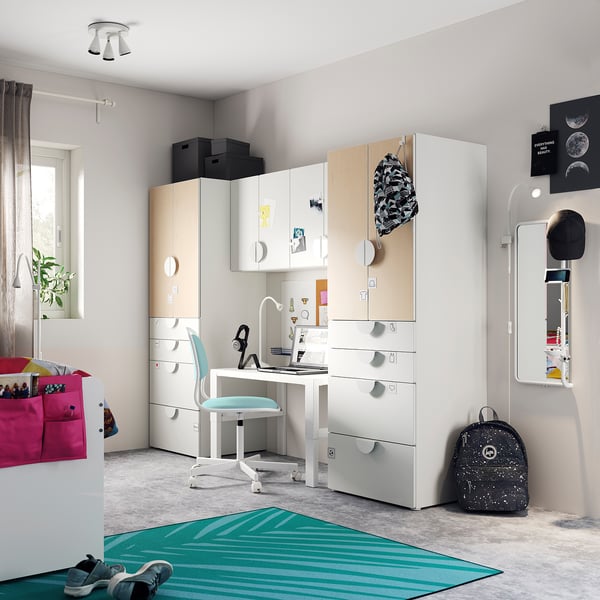 SMÅSTAD - SMÅSTAD Storage combination, white/birch, 240x57x181 cm