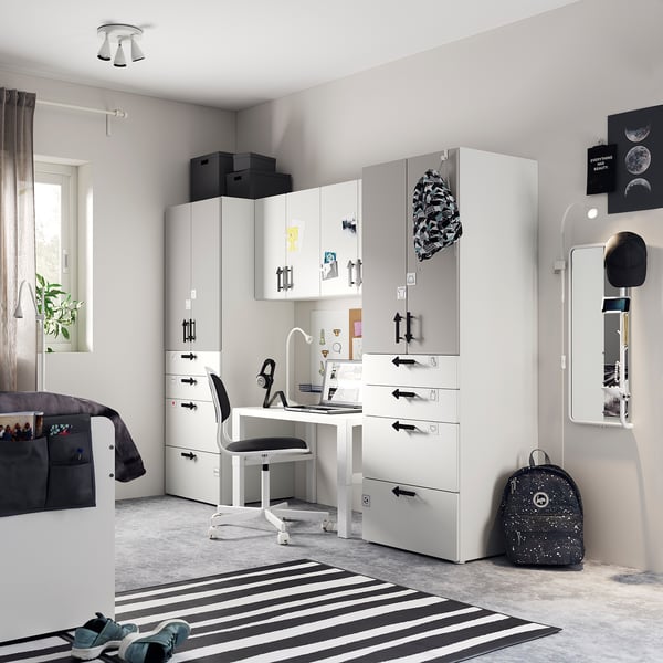 SMÅSTAD - Storage combination, white/grey, 240x57x181 cm