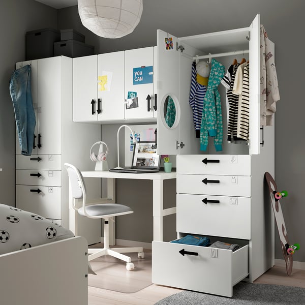SMÅSTAD - Storage combination, white/grey, 240x57x181 cm