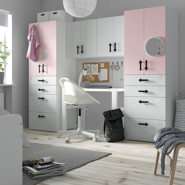 SMÅSTAD - Storage combination, white/pale pink, 240x57x181 cm