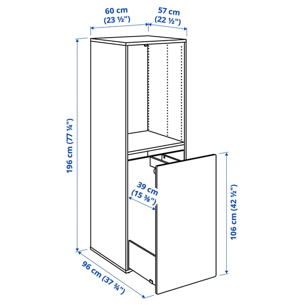 SMÅSTAD pull-out storage unit, white, 60x57x196 cm