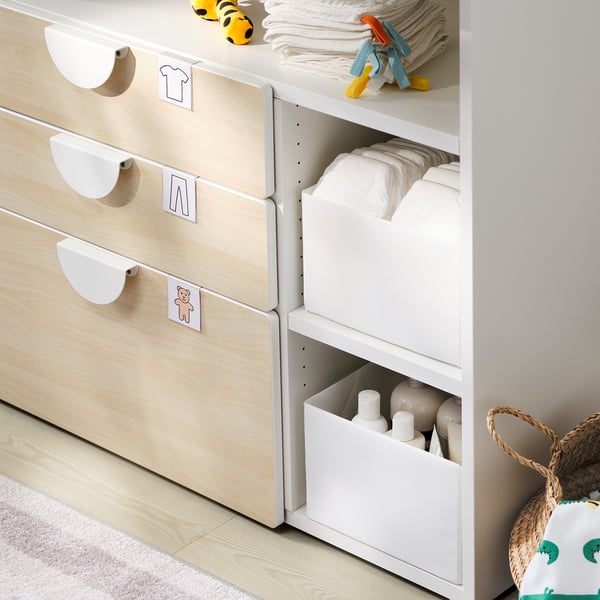 SMÅSTAD changing table, white birch/with 3 drawers, 90x79x100 cm