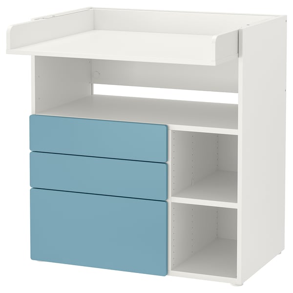 SMÅSTAD changing table, white blue/with 3 drawers, 90x79x100 cm