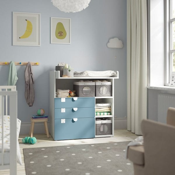 Ikea SMÅSTAD - Changing table, white blue/with 3 drawers, 90x79x100 cm