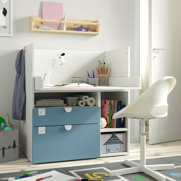 SMÅSTAD changing table, white blue/with 3 drawers, 90x79x100 cm