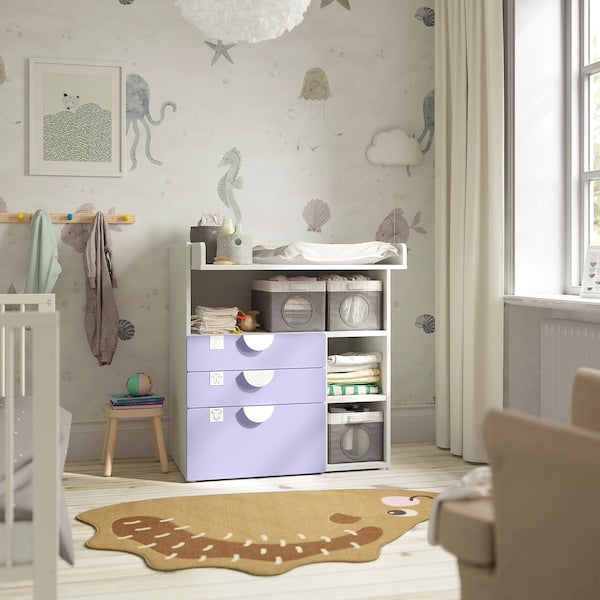 SMÅSTAD - Changing table, white lilac/with 3 drawers, 90x79x100 cm