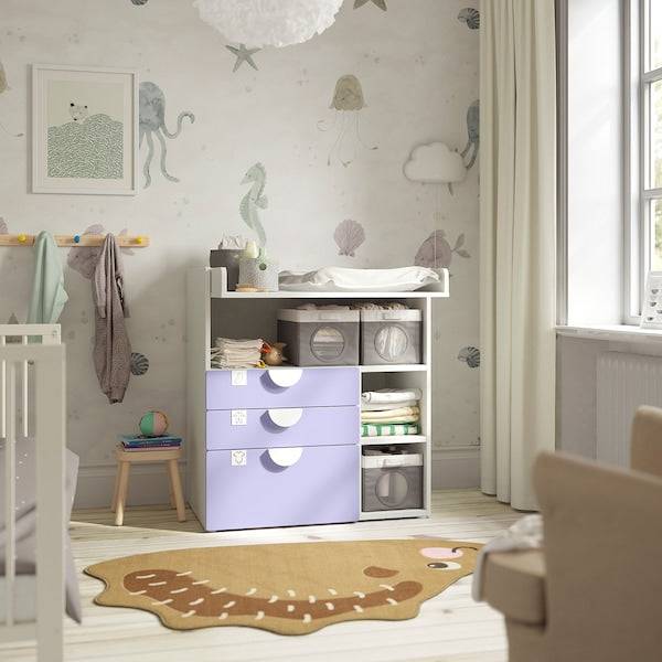 SMÅSTAD changing table, white lilac/with 3 drawers, 90x79x100 cm