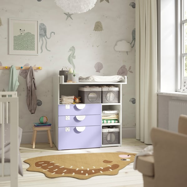 SMÅSTAD changing table, white lilac/with 3 drawers, 90x79x100 cm
