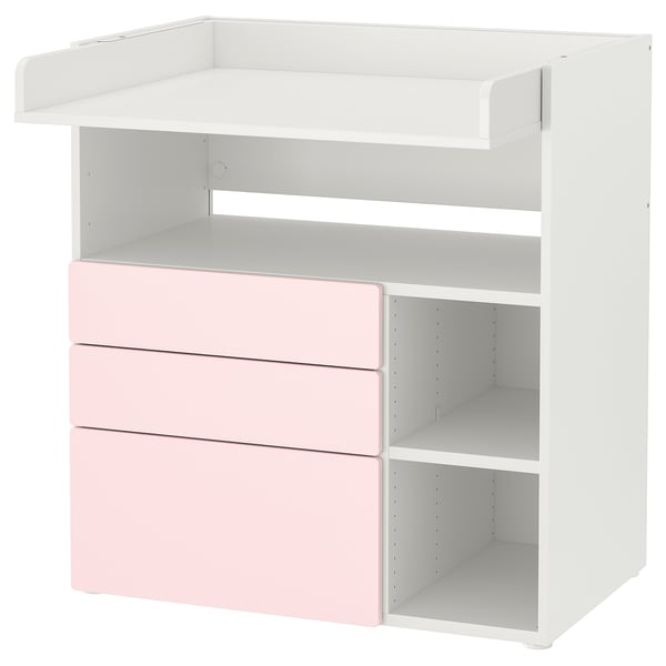 SMÅSTAD - Changing table, pale pink/with 3 drawers, 90x79x100 cm
