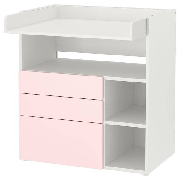 SMÅSTAD - Changing table, pale pink/with 3 drawers, 90x79x100 cm