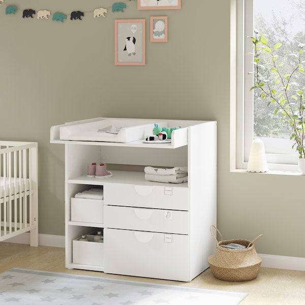 SMÅSTAD - Changing table, pale pink/with 3 drawers, 90x79x100 cm