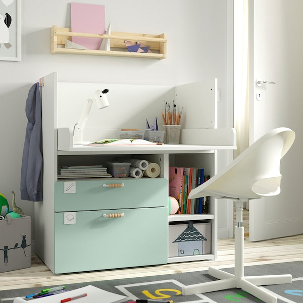 SMÅSTAD - Changing table, white light green/with 3 drawers, 90x79x100 cm