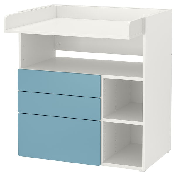 SMÅSTAD - Changing table, white blue/with 3 drawers, 90x79x100 cm