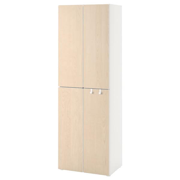 SMÅSTAD wardrobe, white birch/with 2 clothes rails, 60x42x181 cm