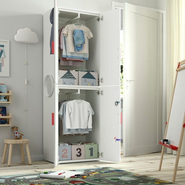 SMÅSTAD - Wardrobe, white birch/with 2 clothes rails, 60x42x181 cm