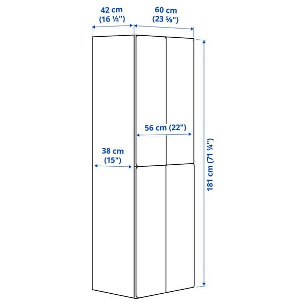 Ikea SMÅSTAD - Wardrobe, white birch/with 2 clothes rails, 60x42x181 cm