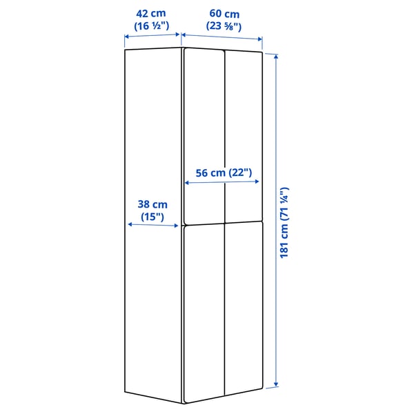 SMÅSTAD wardrobe, white birch/with 2 clothes rails, 60x42x181 cm