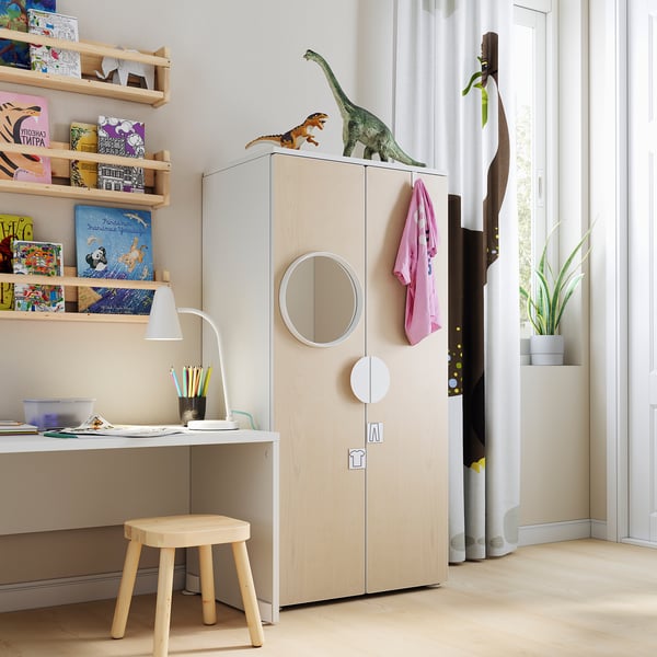 SMÅSTAD wardrobe, white/birch, 60x42x123 cm