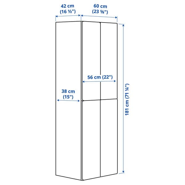 Ikea SMÅSTAD - Wardrobe, white white/with 2 clothes rails, 60x42x181 cm