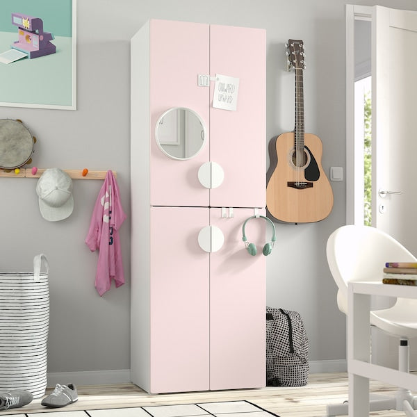 SMÅSTAD - Wardrobe, white pale pink/with 2 clothes rails, 60x42x181 cm