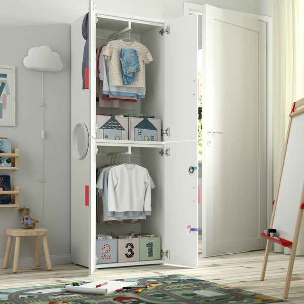 SMÅSTAD - Wardrobe, white pale pink/with 2 clothes rails, 60x42x181 cm