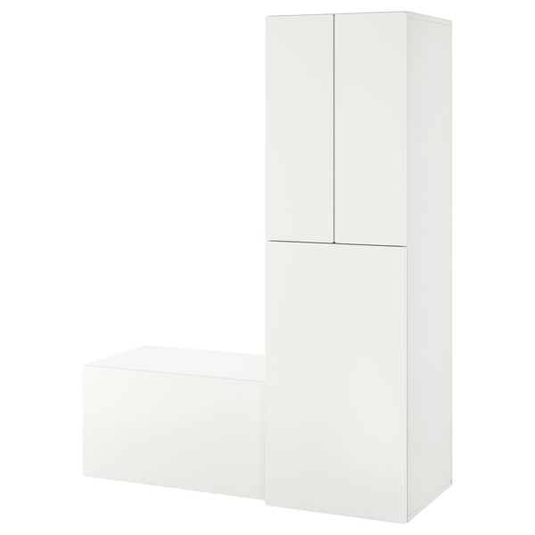SMÅSTAD - SMÅSTAD Wardrobe with pull-out unit, white white/with storage bench, 150x57x196 cm