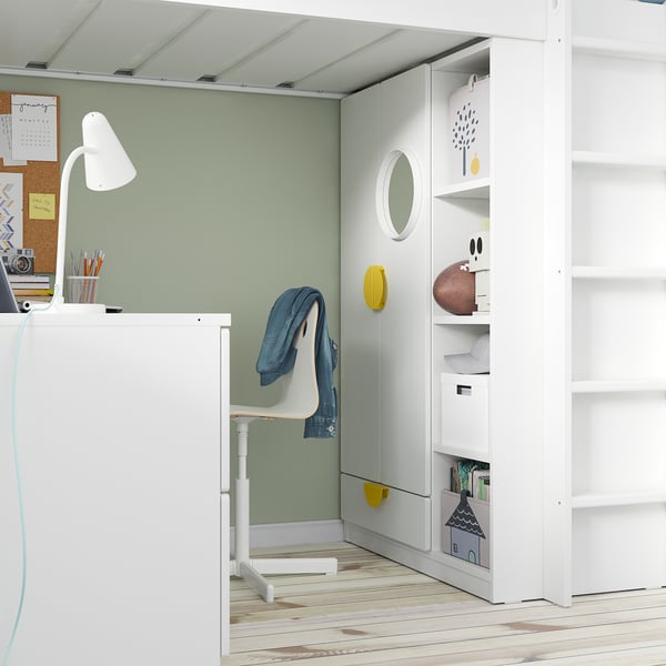 SMÅSTAD loft bed, white birch/with desk with 3 drawers, 90x200 cm