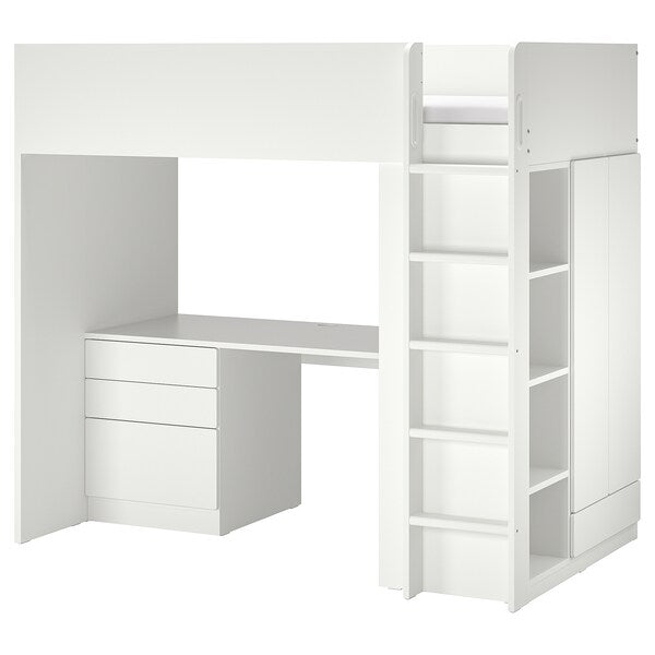 SMÅSTAD - Loft bed, white white/with desk with 2 shelves, 90x200 cm