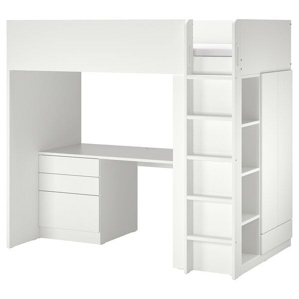 Ikea SMÅSTAD - Loft bed, white white/with desk with 2 shelves, 90x200 cm