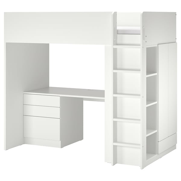 SMÅSTAD loft bed, white white/with desk with 2 shelves, 90x200 cm