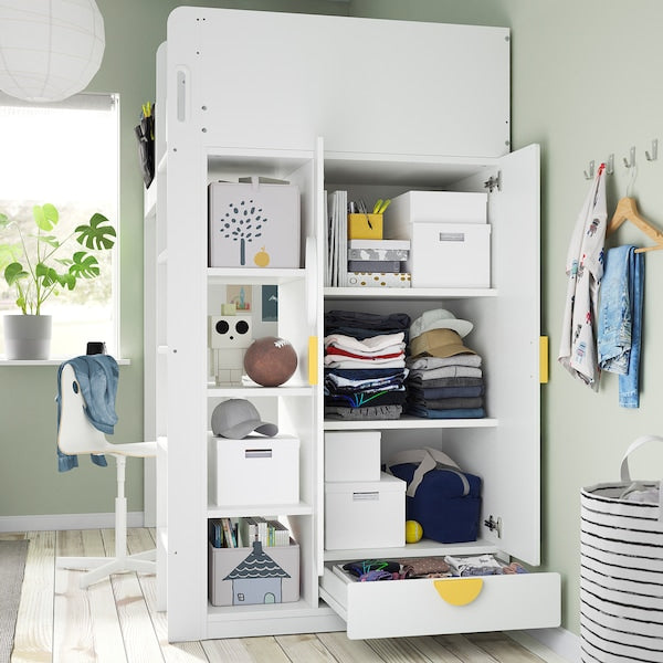 SMÅSTAD - Loft bed, white white/with desk with 2 shelves, 90x200 cm