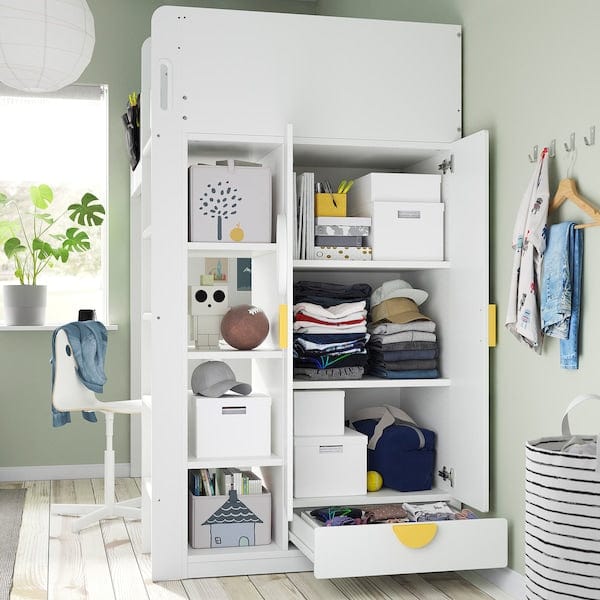 Ikea SMÅSTAD - Loft bed, white white/with desk with 2 shelves, 90x200 cm