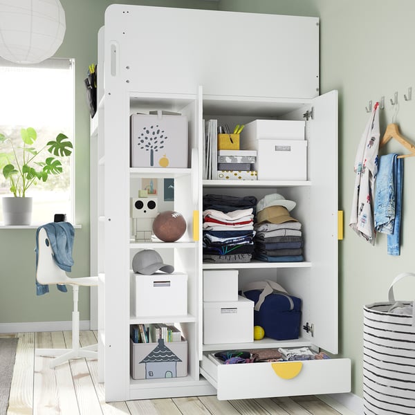 SMÅSTAD loft bed, white white/with desk with 2 shelves, 90x200 cm