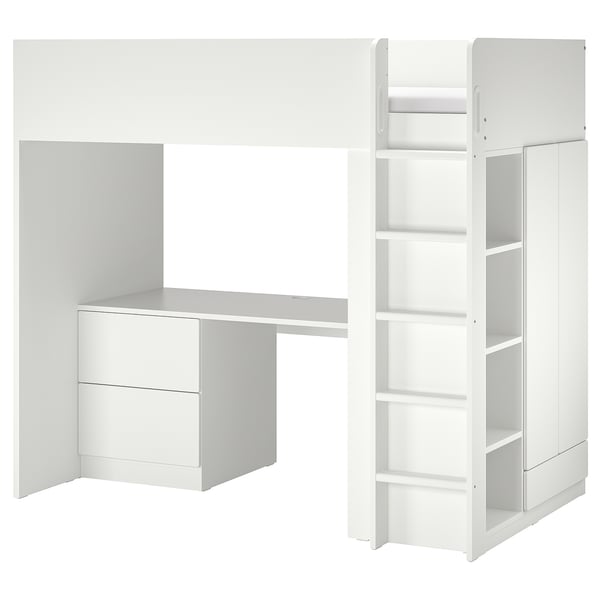 SMÅSTAD loft bed, white white/with desk with 3 drawers, 90x200 cm