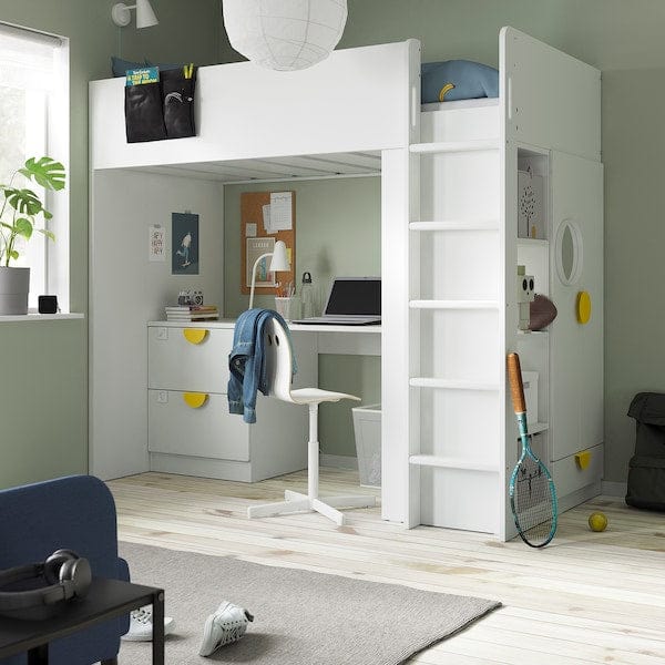 Ikea SMÅSTAD - Loft bed, white white/with desk with 3 drawers, 90x200 cm