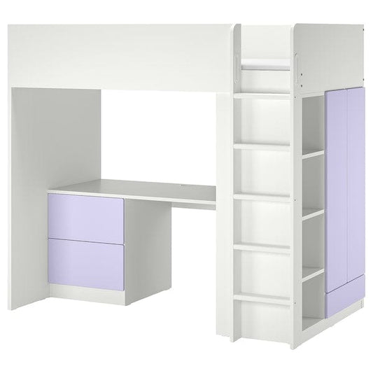 Ikea SMÅSTAD - Loft bed, white lilac/with desk with 3 drawers, 90x200 cm