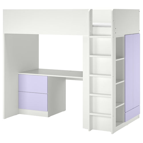 SMÅSTAD - Loft bed, white lilac/with desk with 3 drawers, 90x200 cm