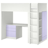 SMÅSTAD loft bed, white lilac/with desk with 4 drawers, 90x200 cm