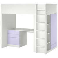 SMÅSTAD - Loft bed, white lilac/with desk with 4 drawers, 90x200 cm
