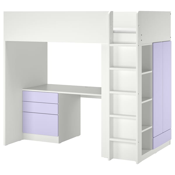 SMÅSTAD loft bed, white lilac/with desk with 4 drawers, 90x200 cm