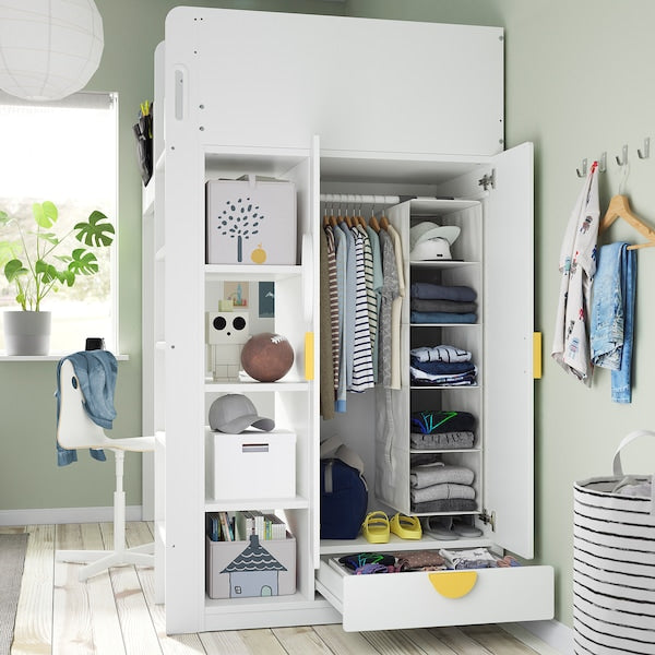 SMÅSTAD - Loft bed, white light green/with desk with 3 drawers, 90x200 cm