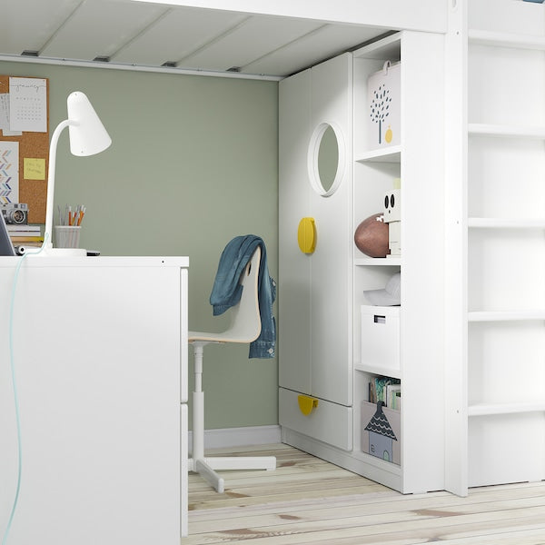 SMÅSTAD - Loft bed, white light green/with desk with 3 drawers, 90x200 cm