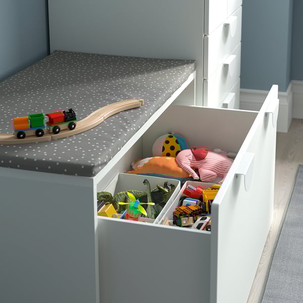 SMÅSTAD - SMÅSTAD Bench with toy storage, white/white, 90x52x48 cm