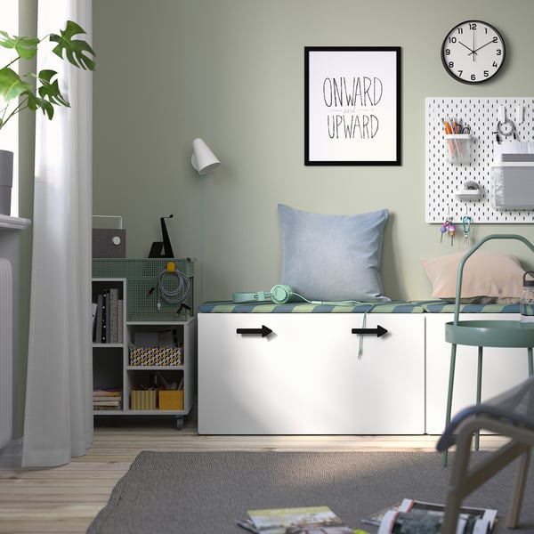 SMÅSTAD - SMÅSTAD Bench with toy storage, white/white, 90x52x48 cm