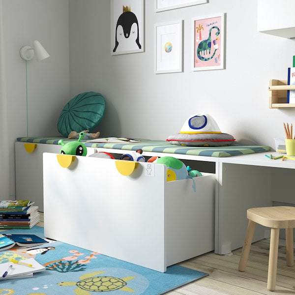 SMÅSTAD - Bench with toy storage, white/white, 90x52x48 cm