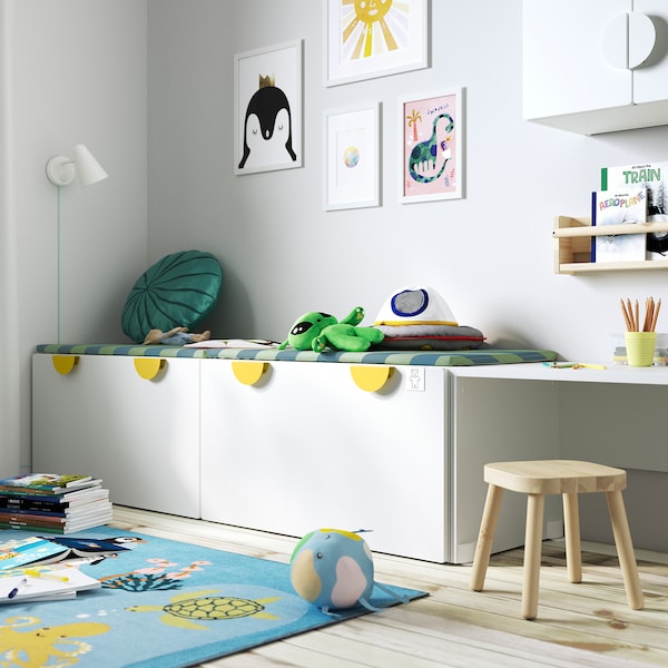 SMÅSTAD - Bench with toy storage, white/white, 90x52x48 cm