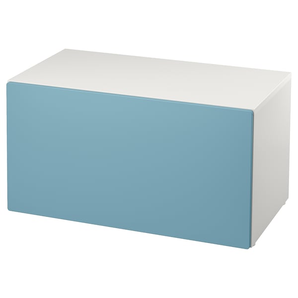 SMÅSTAD - Bench with toy storage, white/blue, 90x52x48 cm