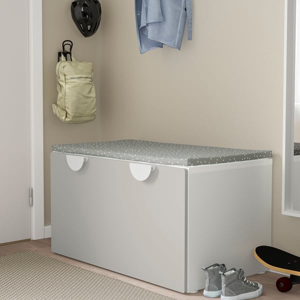 SMÅSTAD bench with toy storage, white/grey, 90x52x48 cm