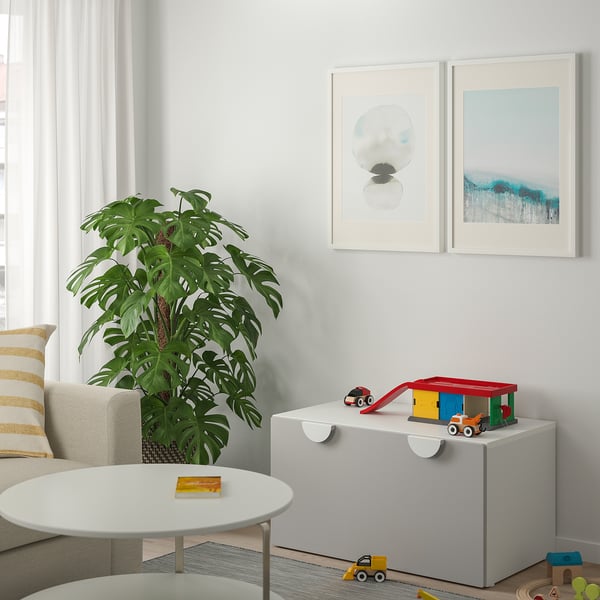 SMÅSTAD bench with toy storage, white/grey, 90x52x48 cm